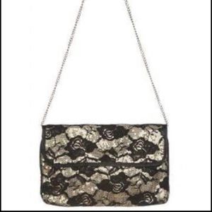 Betsey Johnson Black Lace and Gold Sequin Clutch